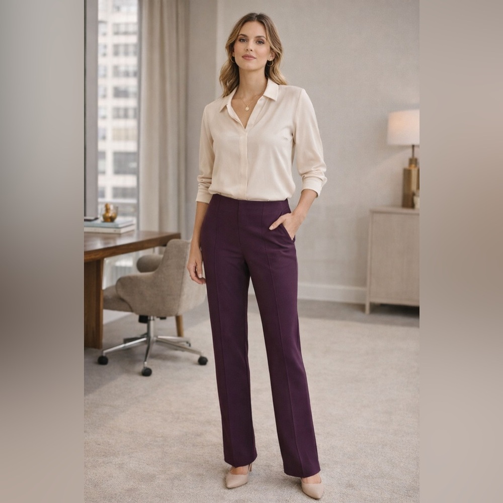 Chico’s So Slimming City Chic Pants Size 10 Tall 1.5T Purple Straight Leg